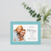 Sla de datum foto Aqua Blue Green Chic bruiloft Aankondigingskaart (Staand voorkant)