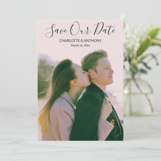 Sla de datum foto bruiloft aankondiging harten (Staand voorkant)