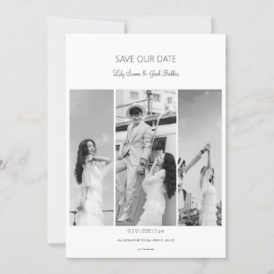 Sla de datum foto collage zwart wit bruiloft kaart