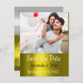 Sla de datum Foto Doodle Verloving Mosterd Grijs Aankondigingskaart (Voorkant / Achterkant)