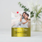 Sla de datum Foto Doodle Verloving Mosterd Grijs Aankondigingskaart (Staand voorkant)