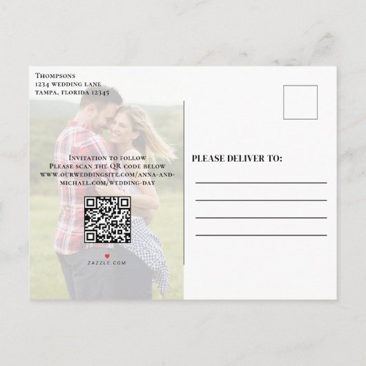 Sla de datum foto Eenvoudige bruiloft Aankondigingskaart (Achterkant)