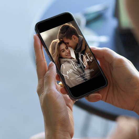 Sla de datum foto eenvoudige kalligrafie script save the date