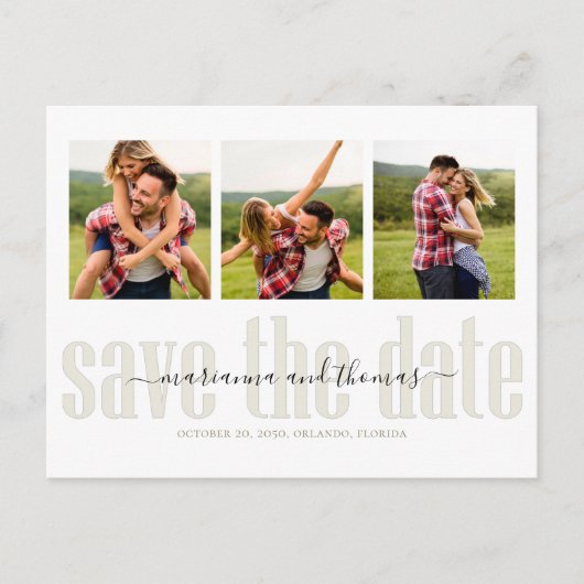 Sla de Datum Foto Elegante Eenvoudige Typografie Aankondigingskaart (Voorkant)