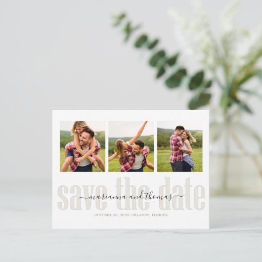 Sla de Datum Foto Elegante Eenvoudige Typografie Aankondigingskaart (Staand voorkant)