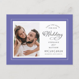 Sla de datum foto op zeer Peri Blue Elegant Weddin Aankondigingskaart