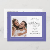 Sla de datum foto op zeer Peri Blue Elegant Weddin Aankondigingskaart (Voorkant / Achterkant)