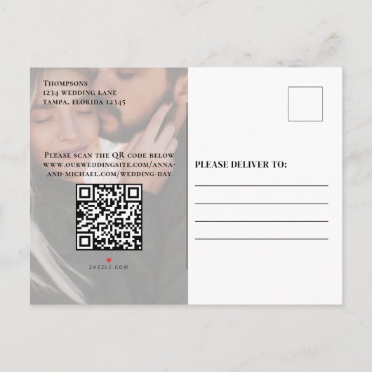 Sla de datum Foto QR Code Minimalist Modern op Aankondigingskaart (Achterkant)