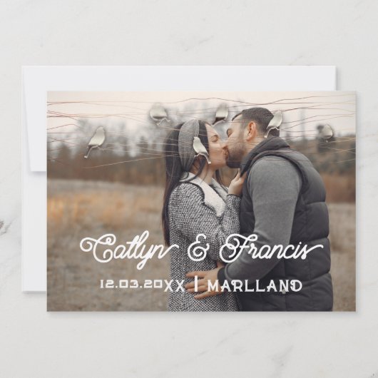 Sla de datum foto Roos grijs zwart vogels digitaal Kaart (Achterkant)