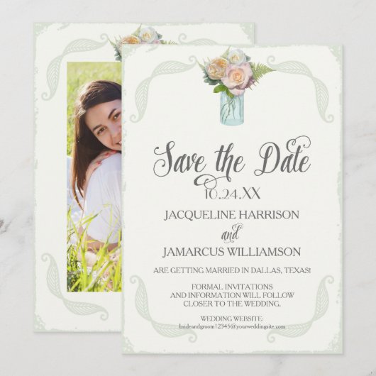 Sla de datum foto rustieke bloemen metselaar Rozen Kaart (Voorkant / Achterkant)