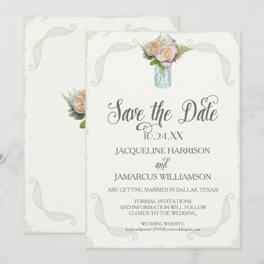 Sla de datum foto rustieke bloemen metselaar Rozen Kaart (Voorkant / Achterkant)