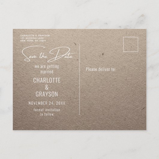 Sla de datum foto stijlvolle rustieke bruiloft aankondigingskaart (Achterkant)