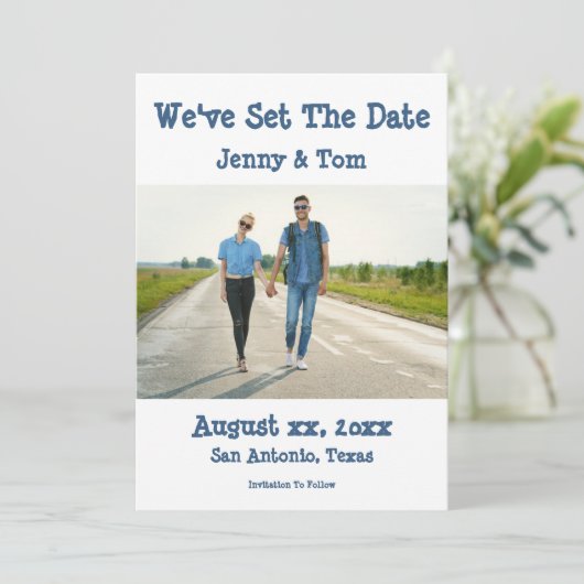 Sla de datum foto trouwaankondiging Casual op Save The Date (Staand voorkant)