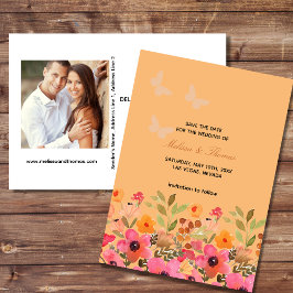 Sla de datum foto uitnodiging roze perzik bloemen