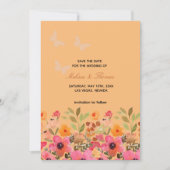 Sla de datum foto uitnodiging roze perzik bloemen (Voorkant)