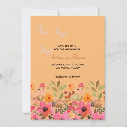 Sla de datum foto uitnodiging roze perzik bloemen (Voorkant)