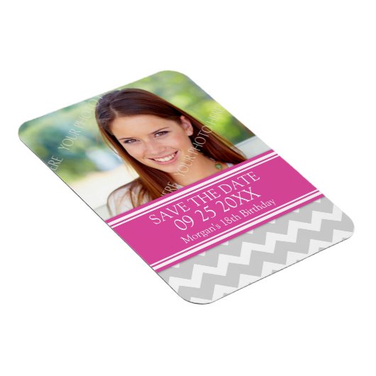 Sla de datum foto verjaardag magneet grijs Chevron (Rechterzijde)