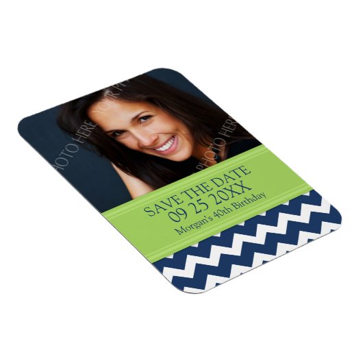 Sla de datum Foto Verjaardagsmagneet Blauwe Chevro Magneet (Rechterzijde)