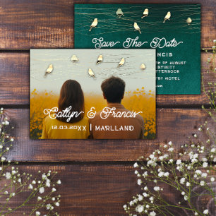 Sla de datum foto Woodland Cottage Golden Bird Kaart