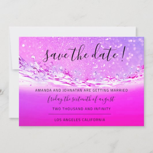 Sla de datum Fuchsia roze kristallen oceaan golven Save The Date (Voorkant)