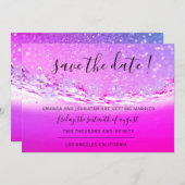 Sla de datum Fuchsia roze kristallen oceaan golven Save The Date (Voorkant / Achterkant)
