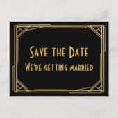 Sla de datum Gatsby Goud Zwart Art Deco Bruiloft Aankondigingskaart (Voorkant)