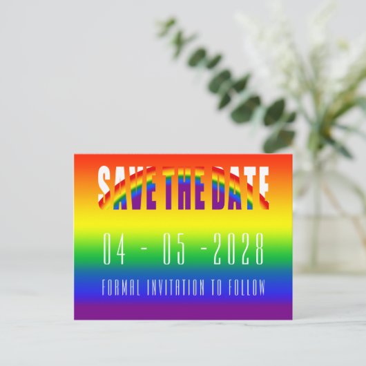 Sla de datum Gay bruiloft LGBT Gay Pride Party Briefkaart (Staand voorkant)