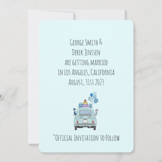 Sla de datum Gay paar in Fiat 500. Kaart (Achterkant)