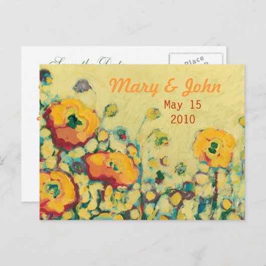 Sla de datum Geel & Oranje Poppy Briefkaart (Voorkant / Achterkant)