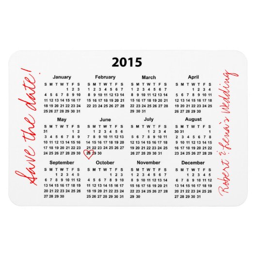 Sla de datum gepersonaliseerde jaarlijkse kalender magneet (Horizontaal)