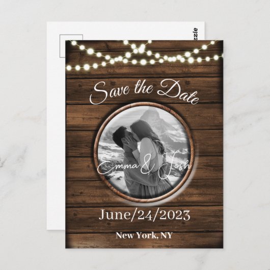 Sla de datum gepersonaliseerde rustieke houten ont briefkaart (Voorkant / Achterkant)