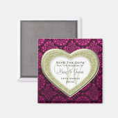 Sla de datum Glitter Heart Gold Mod Lace Roze Magneet (Voorkant / Achterkant)