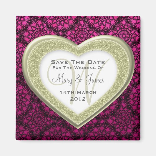 Sla de datum Glitter Heart Gold Mod Lace Roze Magneet (Voorkant)