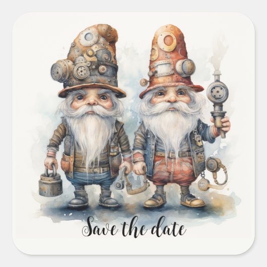Sla de datum Gnomen op met lantaarn en gereedschap Vierkante Sticker (Voorkant)