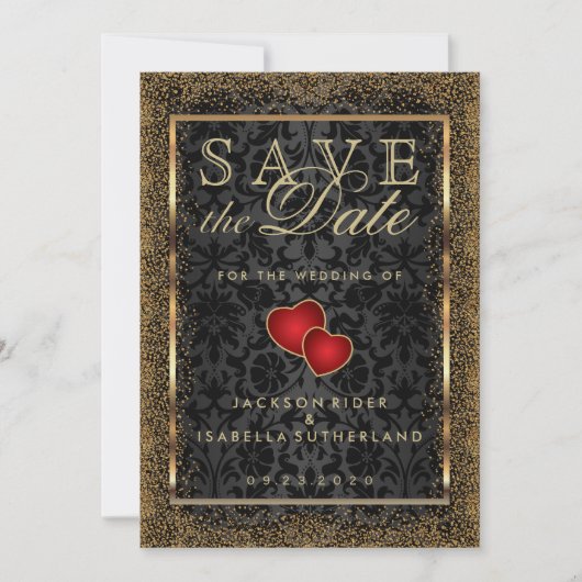 Sla de datum Gold Confetti en Black op Save The Date (Voorkant)