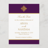 Sla de datum Gold en Paars Briefkaart op (Voorkant)