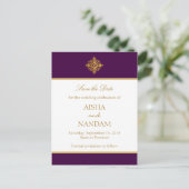 Sla de datum Gold en Paars Briefkaart op (Staand voorkant)