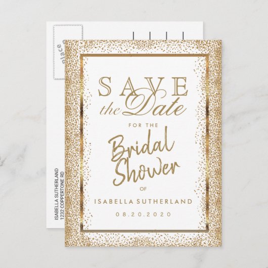 Sla de datum Gold en White op - Vrijgezellenfeest Aankondigingskaart (Voorkant / Achterkant)