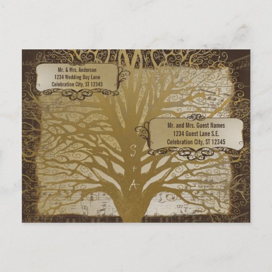 Sla de datum Gold Swirly Tree op Aankondigingskaart (Achterkant)