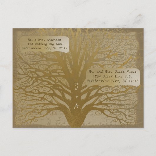 Sla de datum Gold Swirly Tree op Aankondigingskaart (Achterkant)