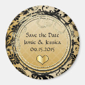 Sla de datum Goud & Zwart  Damask Magnet op (Voorkant)