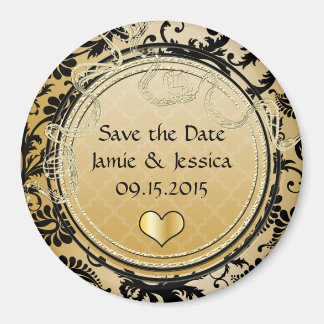 Sla de datum Goud & Zwart  Damask Magnet op