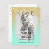 Sla de datum gouden glitter mint script foto aankondigingskaart (Voorkant / Achterkant)
