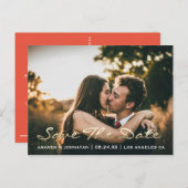 Sla de datum gouden script foto levendige koraal briefkaart (Voorkant / Achterkant)