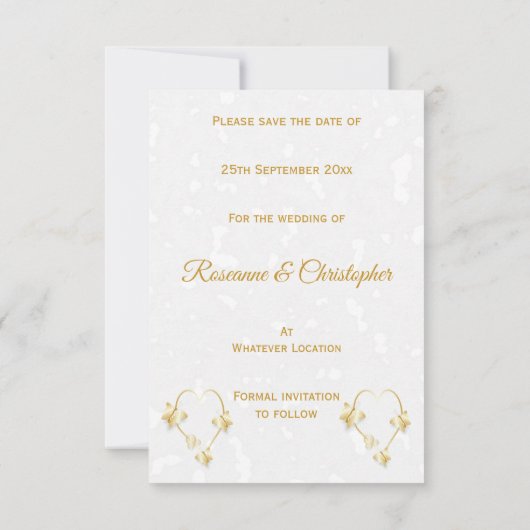 Sla de datum goudkleurige hartvlinders op kaart (Achterkant)