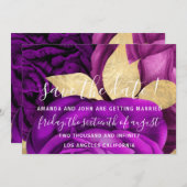 Sla de datum grijze Paarse gouden Rozen op Save The Date (Voorkant / Achterkant)