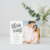 Sla de datum Hand Script Moderne foto Aankondigingskaart (Staand voorkant)