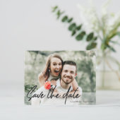 Sla de datum Handgeschreven script Verloving Foto Briefkaart (Staand voorkant)