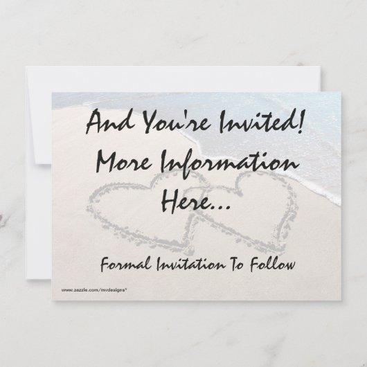 Sla de datum harten zand strand bruiloft uitnodigi save the date (Achterkant)