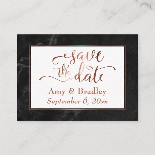 Sla de Datum/Huwelijksdetails Koper, Zwart Marmer  Visitekaartje (Voorkant)